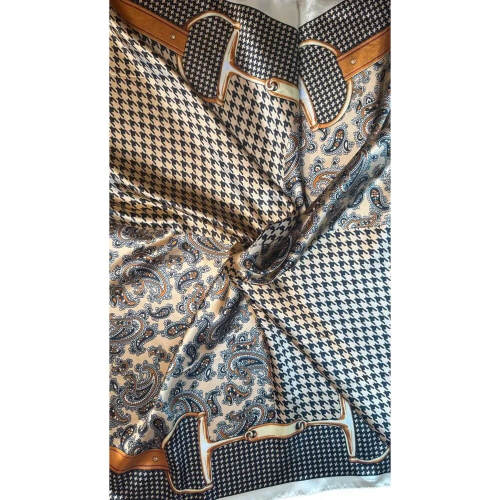 2/$30 Elegant Beautiful Color Block Satin Silk Scarf Herringbone
